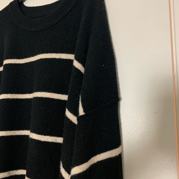 Aerie Oversized Unreal Striped Crew Neck Sweater Dropped Shoulder Black White XL - Picture 10 of 15